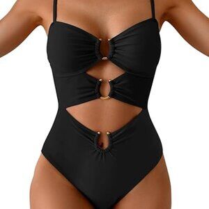 One Piece Swimsuit for Women Ring Linked Monokini Sexy Bathing Suit Cutout Swim